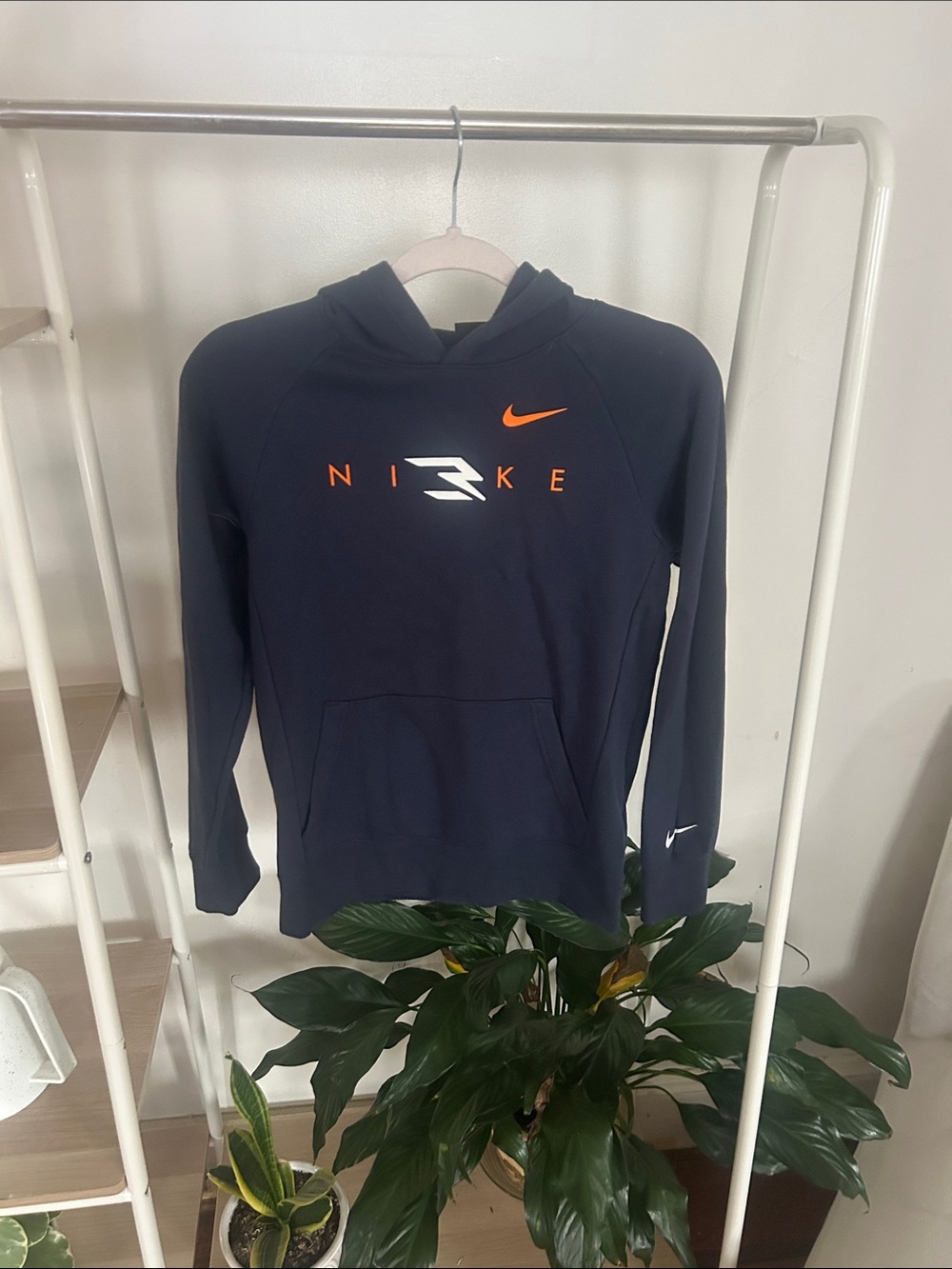 Nike Navy Pullover Hoodie with Orange Swoosh